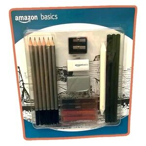 🆕 Amazon Basics Sketch & Drawing Art Pencil Set, Charcoal, Black, White
